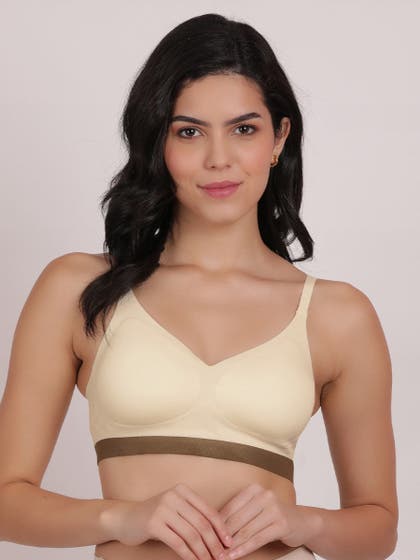 Shyle Cream Brown Cushion Padding TShirt Seamless Bra