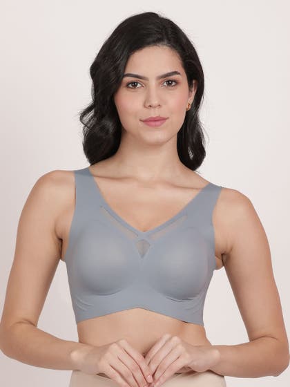 Shyle Monument Grey Mesh Neckline Padded Slip On Seamless Bra