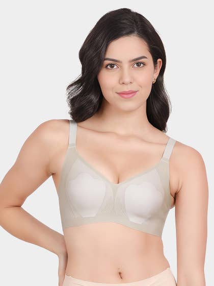 Shyle Cream Grey Petal Nipple Pad Seamless Bra