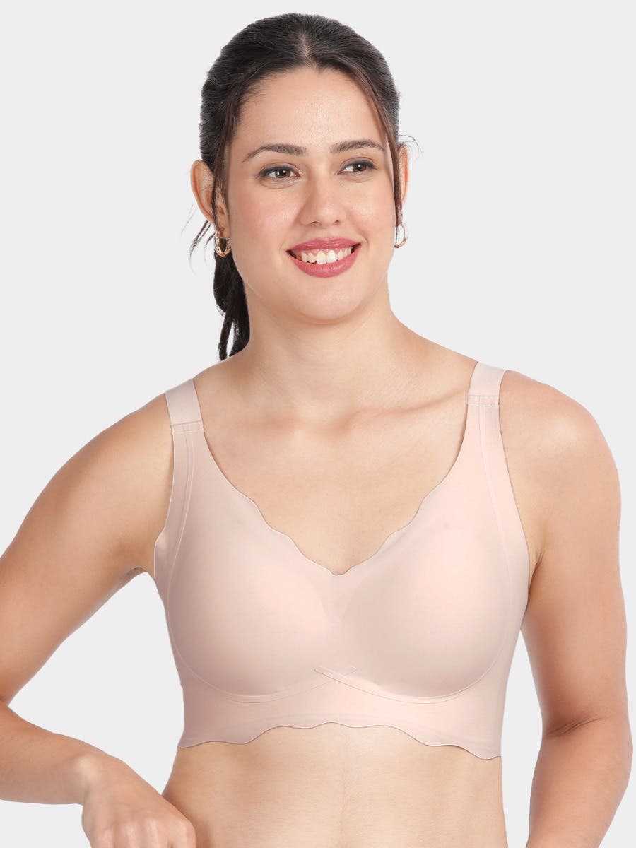Shyle Pearled Ivory Broad Wing Support Padded Seamless Bra