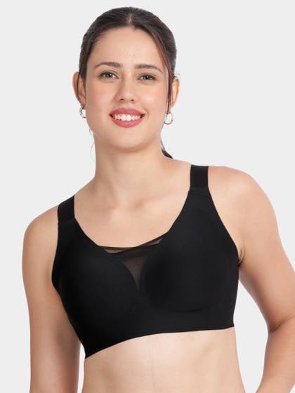 Shyle Black Beauty Mesh Panel Removable Padding Seamless Bra