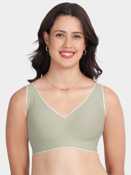 Shyle Frost Green Contrast Border Removable Padding Seamless Bra