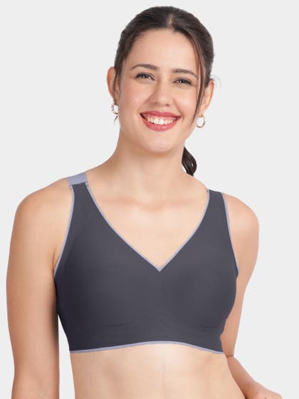 Shyle Thunderstorm Grey Contrast Border Removable Padding Seamless Bra