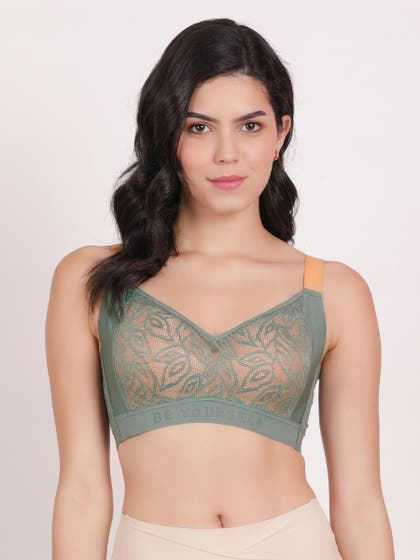 Shyle Grey Orange BeYourself Lace Cutwork Lightly Padded Bra