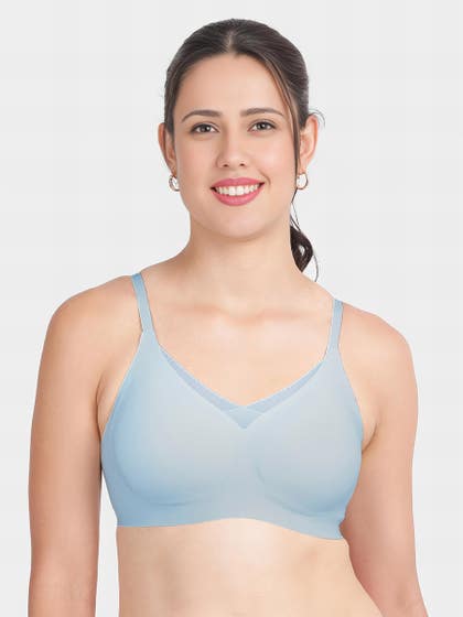 Shyle Light Blue Criss Cross Mesh Neckline Padded Seamless Bra