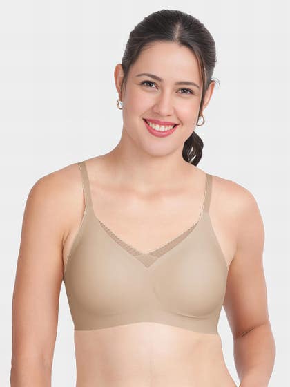 Shyle Pearled Ivory Criss Cross Mesh Neckline Padded Seamless Bra