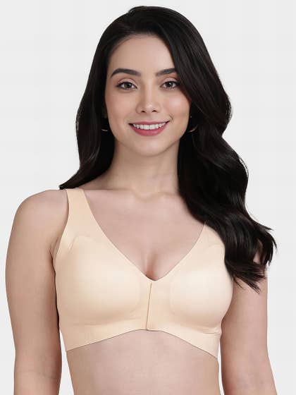 Shyle Pearled Ivory Front Open Padded Seamless Bra