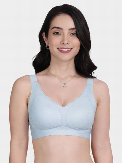 Shyle Pale Blue Scallop Neckline Padded Seamless Bra