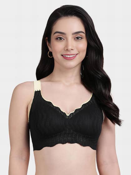 Shyle Black Beauty Contrast Piping Lace Seamless Bra