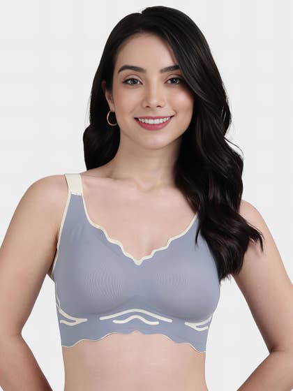 Shyle Dusty Blue Contrast Cutwork Seamless Bra