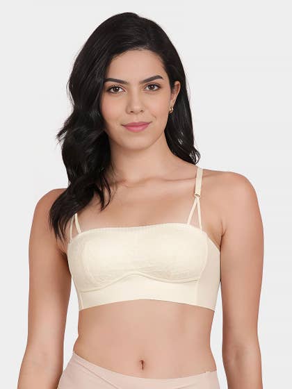 Shyle Cream White Lacework Padded Wirefree Balconette Bra