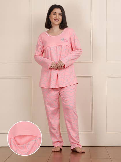 Susie Pink Blue Heart Printed Nursing Pyjama Set