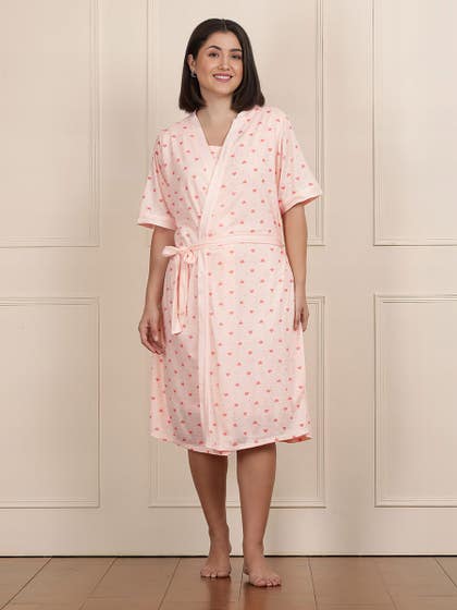 Susie Peach Short Nightgown And Robe Set