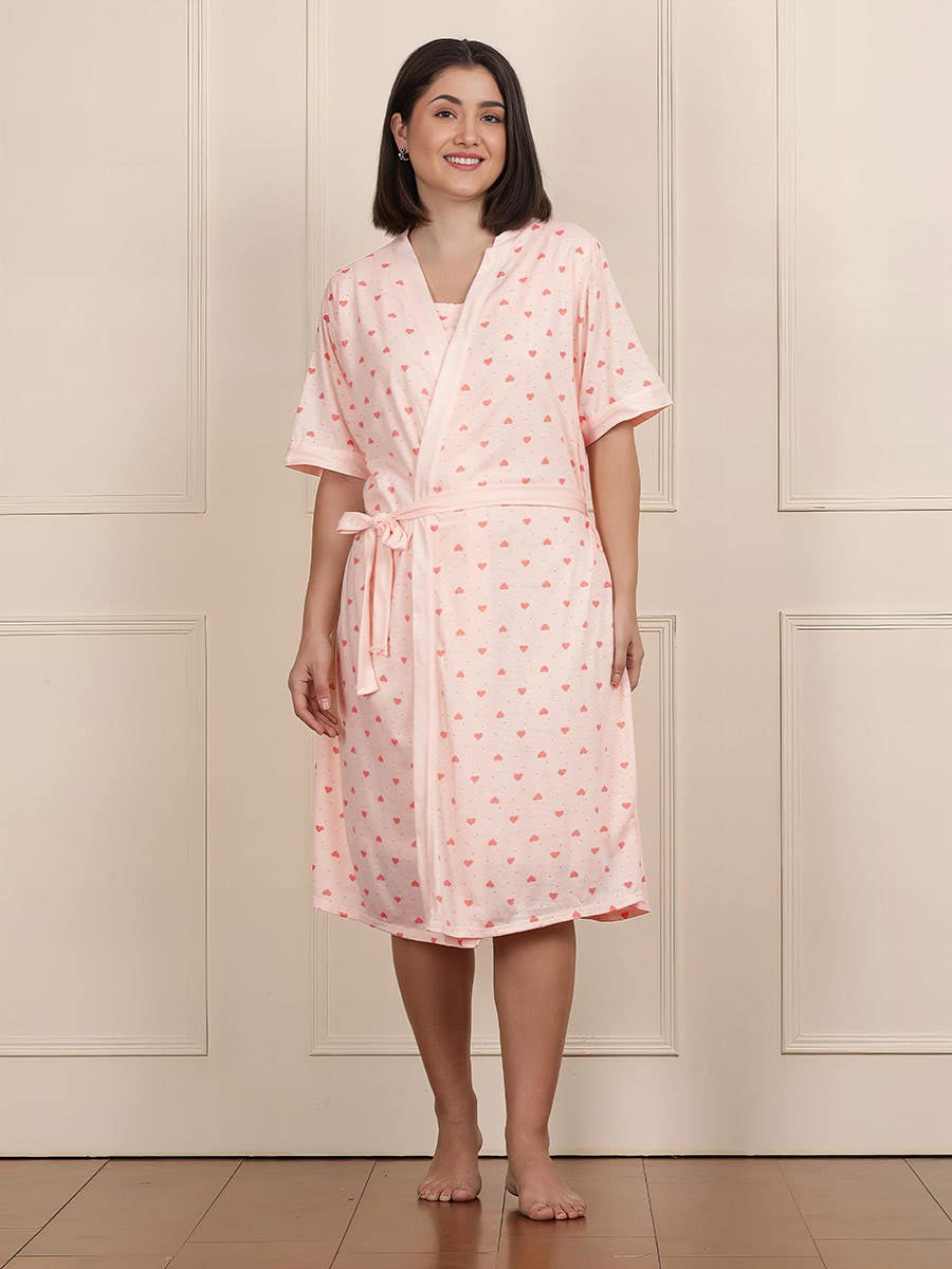 Susie Peach Short Nightgown And Robe Set