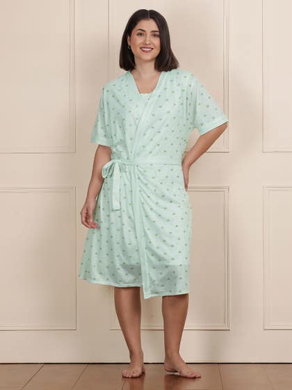 Susie Pista Green Short Nightgown And Robe Set