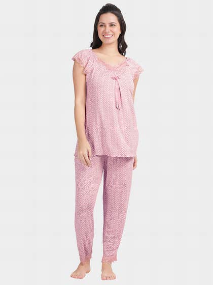 Shyle Pink Daisy Print Cap Sleeve Capri Set