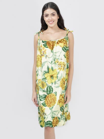 Susie Ivory Yellow Printed Tie Up Chemise