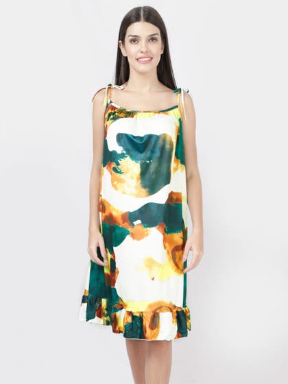 Susie Orange Green Printed Tie Up Chemise