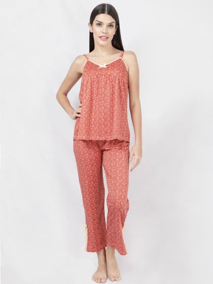 Susie Lava Red Floral Printed Pyjama Set