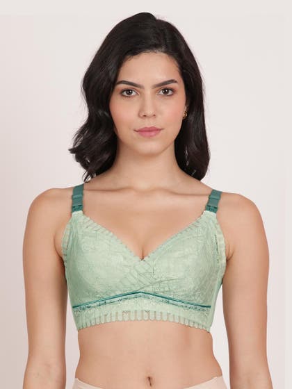 Shyle Bay Green Front Lace Overlap Strap Open Nursing Bra