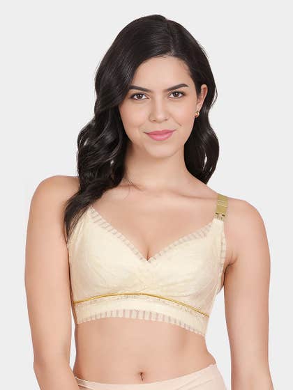 Shyle Light Cream Front Lace Overlap Strap Open Nursing Bra