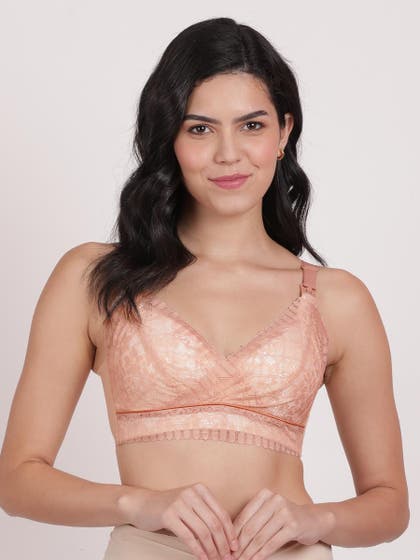 Shyle Light Salmon Front Lace Overlap Strap Open Nursing Bra