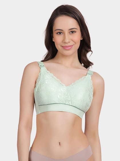 Shyle Bay Green Front Lace Strap Open Nursing Bra