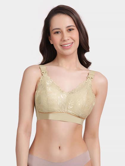 Shyle Double Cream Front Lace Strap Open Nursing Bra