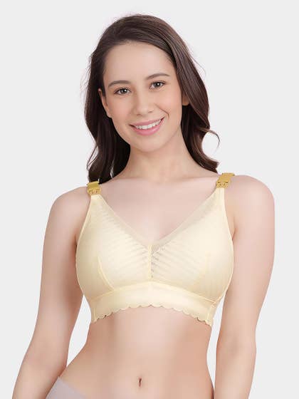 Shyle Light Yellow Lightly Padded Strap Open Nursing Bra