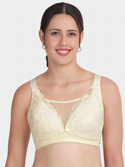 Shyle Pear Cream Center Open Snap Button Lace Nursing Bra
