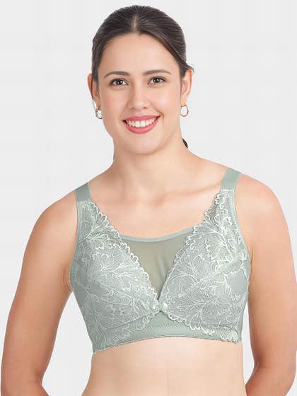 Shyle Tender Green Center Open Snap Button Lace Nursing Bra