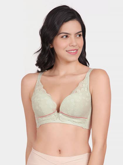 Shyle Light Olive Contrast Trim Plunge Neckline Nursing Bra