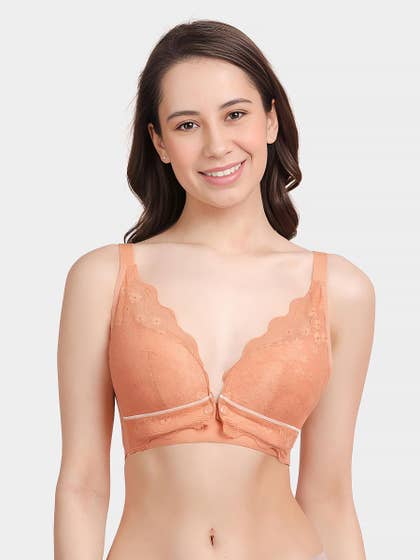Shyle Orange Contrast Trim Plunge Neckline Nursing Bra