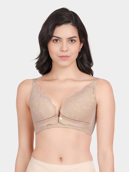Shyle Powder Skin Contrast Trim Plunge Neckline Nursing Bra