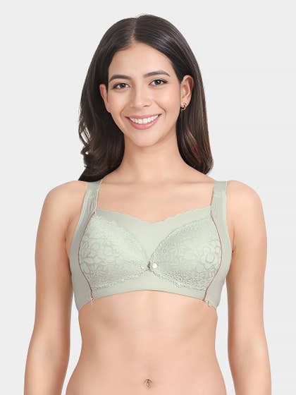 Shyle Light Olive Front Open Lightly Padded Nursing Bra