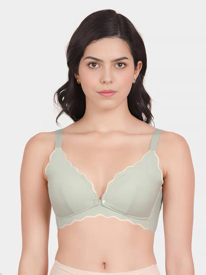 Shyle Light Olive Scallop Plunge Neckline Nursing Bra