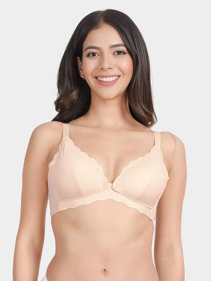 Shyle Pearled Ivory Scallop Plunge Neckline Nursing Bra