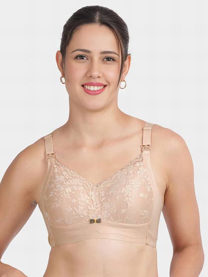 Shyle Pearled Ivory Strap Open Clasp Lace Nursing Bra