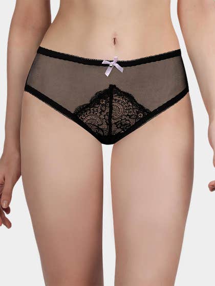 Shyle Black Medium Coverage Low Waist Lace Panty