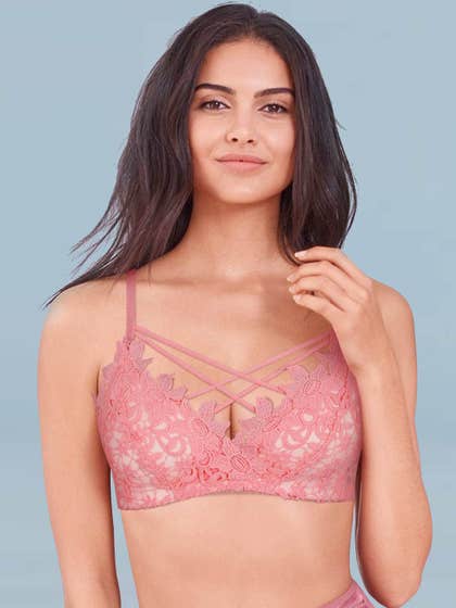 Shyle Milkshake Lace Criss Cross Strappy Neckline Padded Bralette