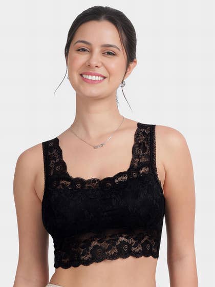 Shyle Black Beauty Lace Cami Bra With Lace Shoulder Strap