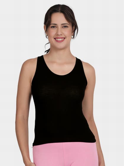Shyle Black Broad Strap Ribbed Camisole