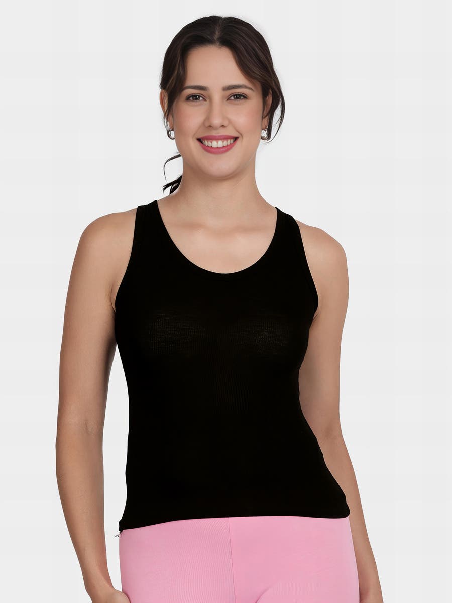 Shyle Black Broad Strap Ribbed Camisole