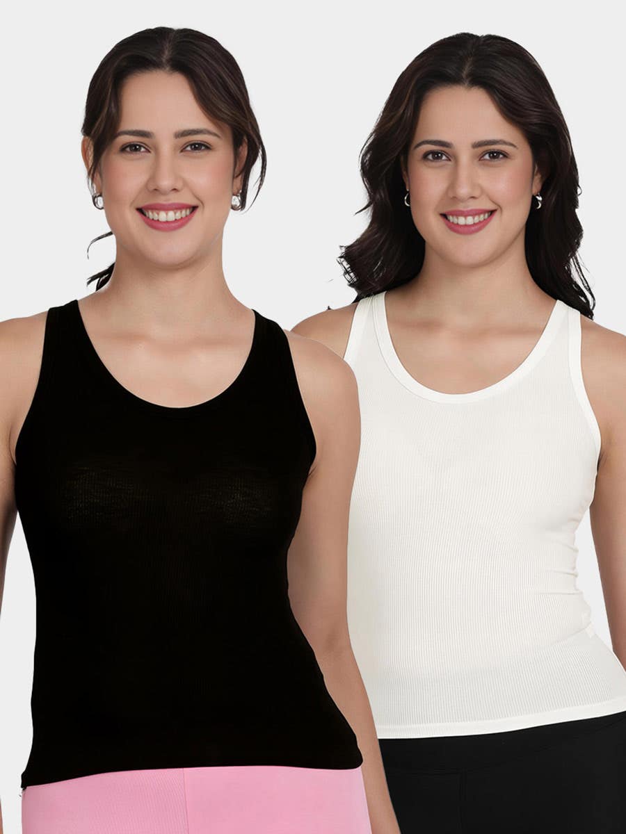 Shyle Black And White Broad Strap Ribbed Camisole