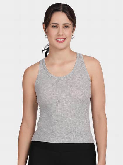 Shyle Melange Grey Broad Strap Ribbed Camisole