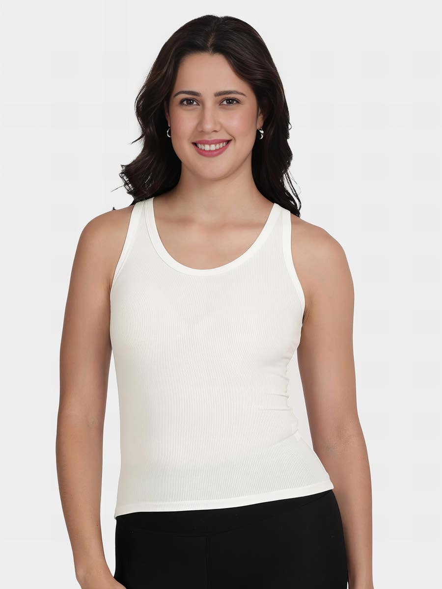 Shyle White Broad Strap Ribbed Camisole