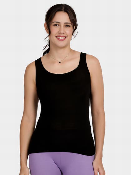 Shyle Black Narrow Shoulder Scoop Neck Camisole