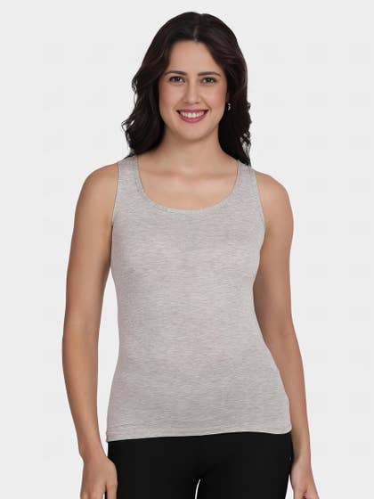 Shyle Melange Grey Narrow Shoulder Scoop Neck Camisole