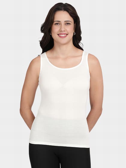 Shyle White Narrow Shoulder Scoop Neck Camisole