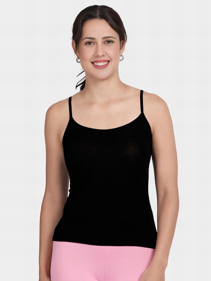 Shyle Black U Neck Adjustable Strap Camisole
